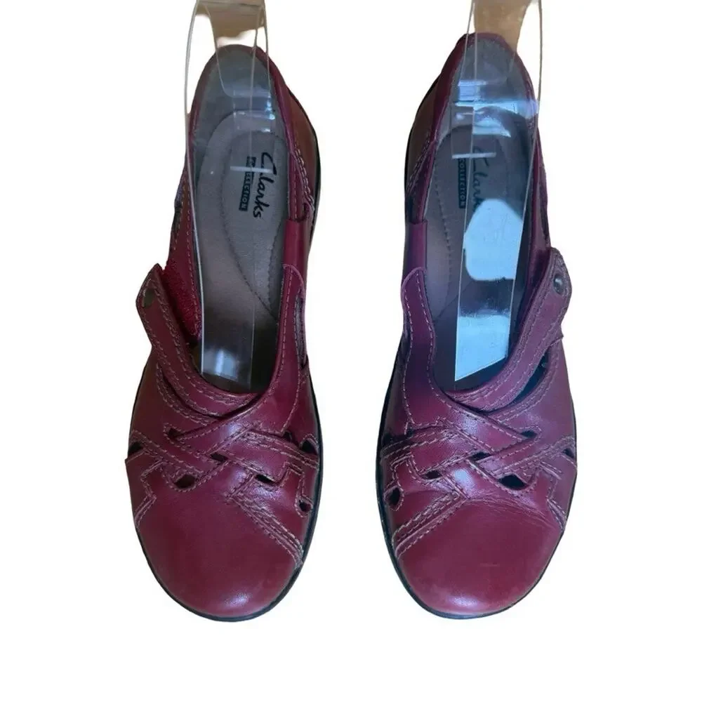 Clarks Red Ashland Spin Q Leather Loafers Flats Comfort Casual Shoes sz 6 M